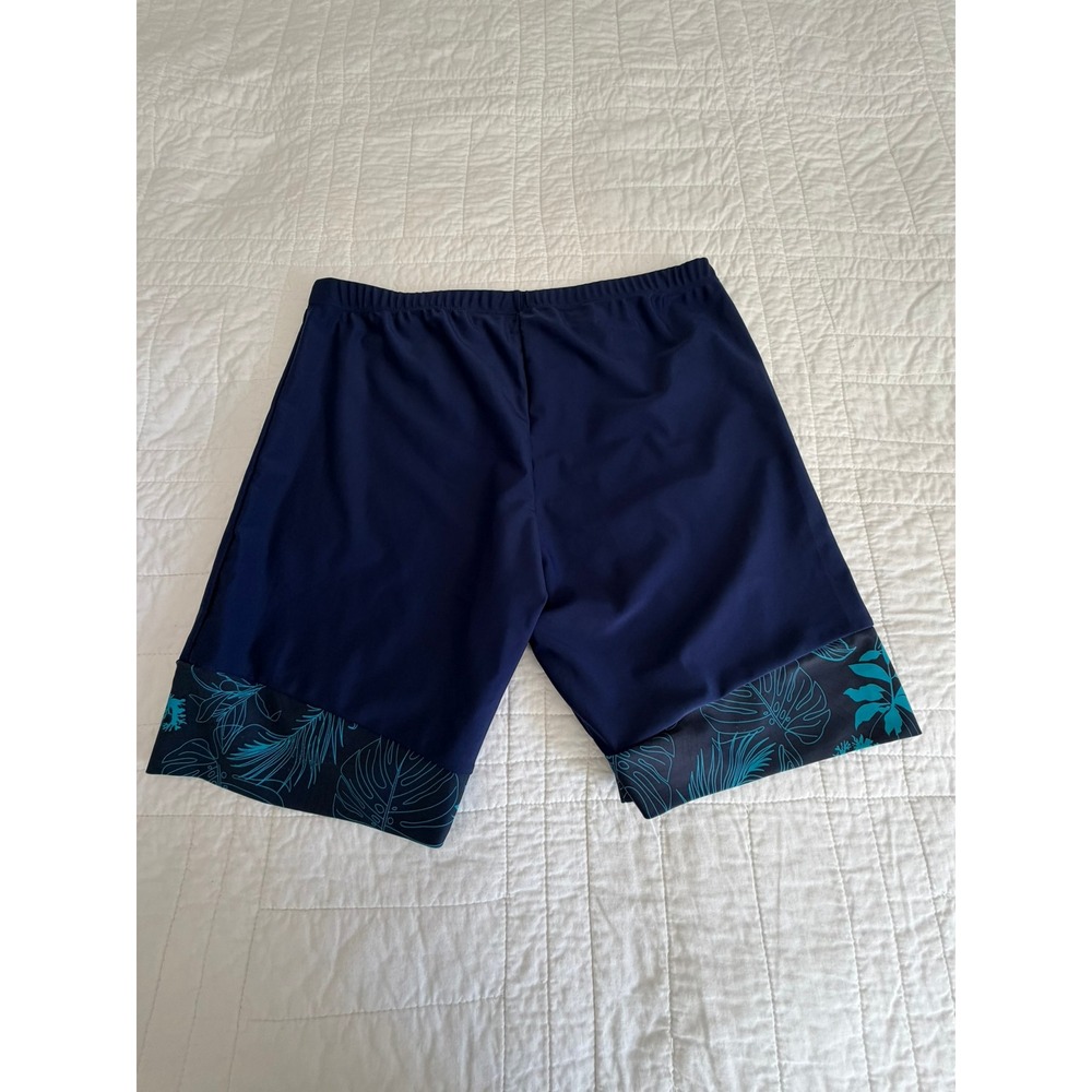 Two Piece Tropical Rash Guard and Swim Shorts Set Navy Teal Floral XL - Picture 15 of 15